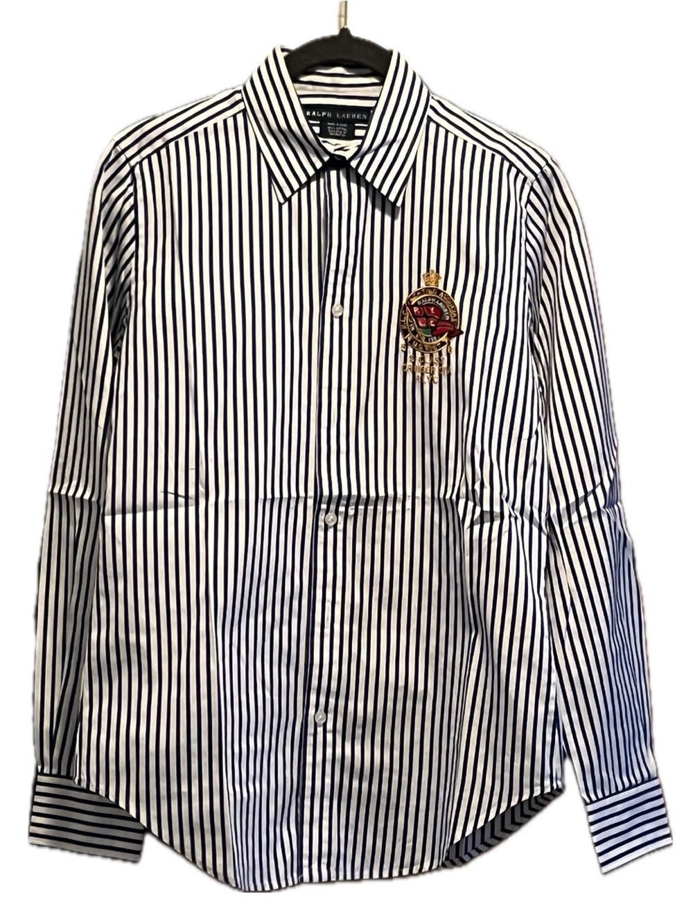 Ralph Lauren White & Navy Striped Dress Tailored Shirt with Crest Sz8 - Picture 3 of 6